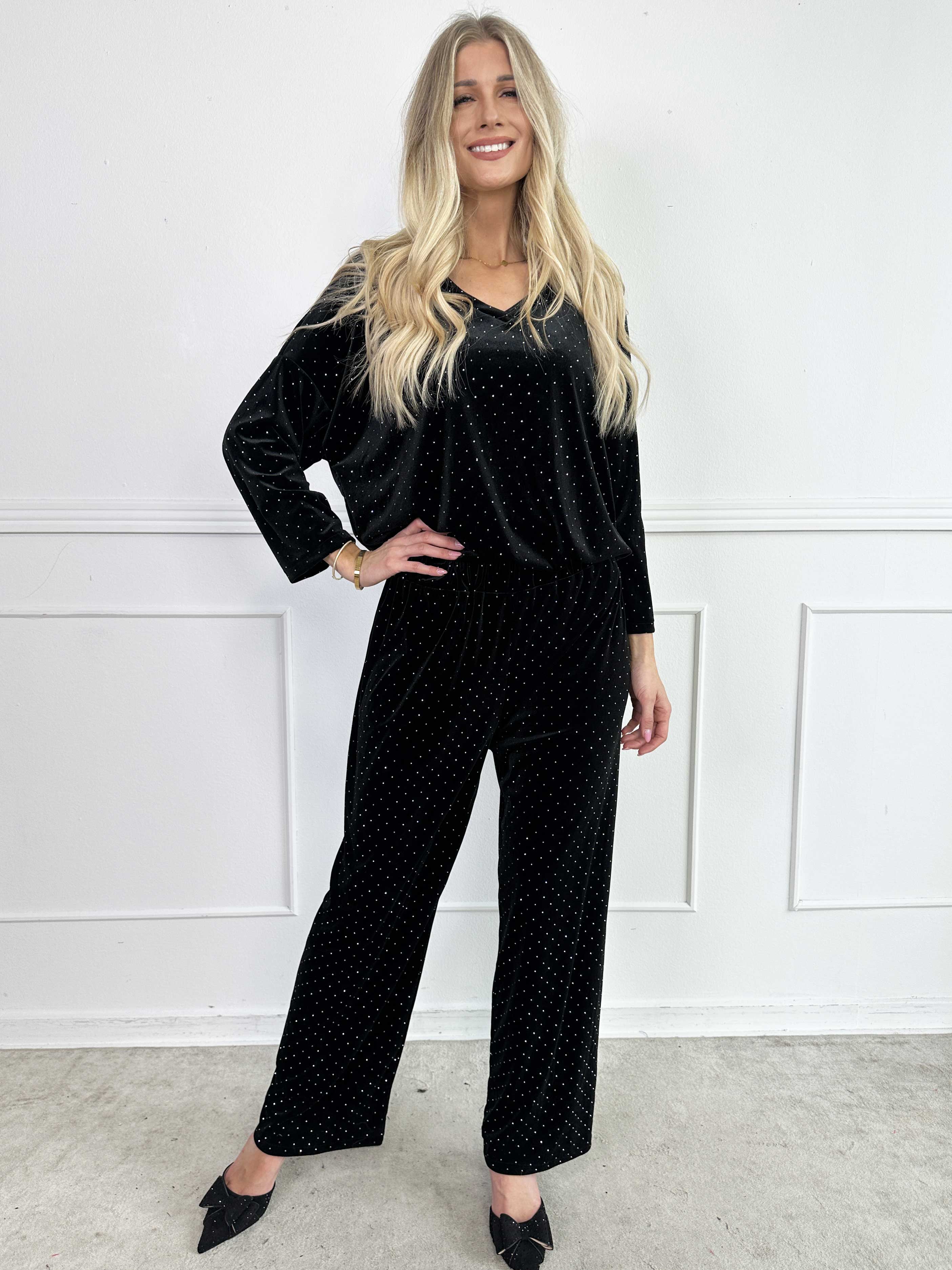 Sparkling - Blødt velour sæt med skinnede sten